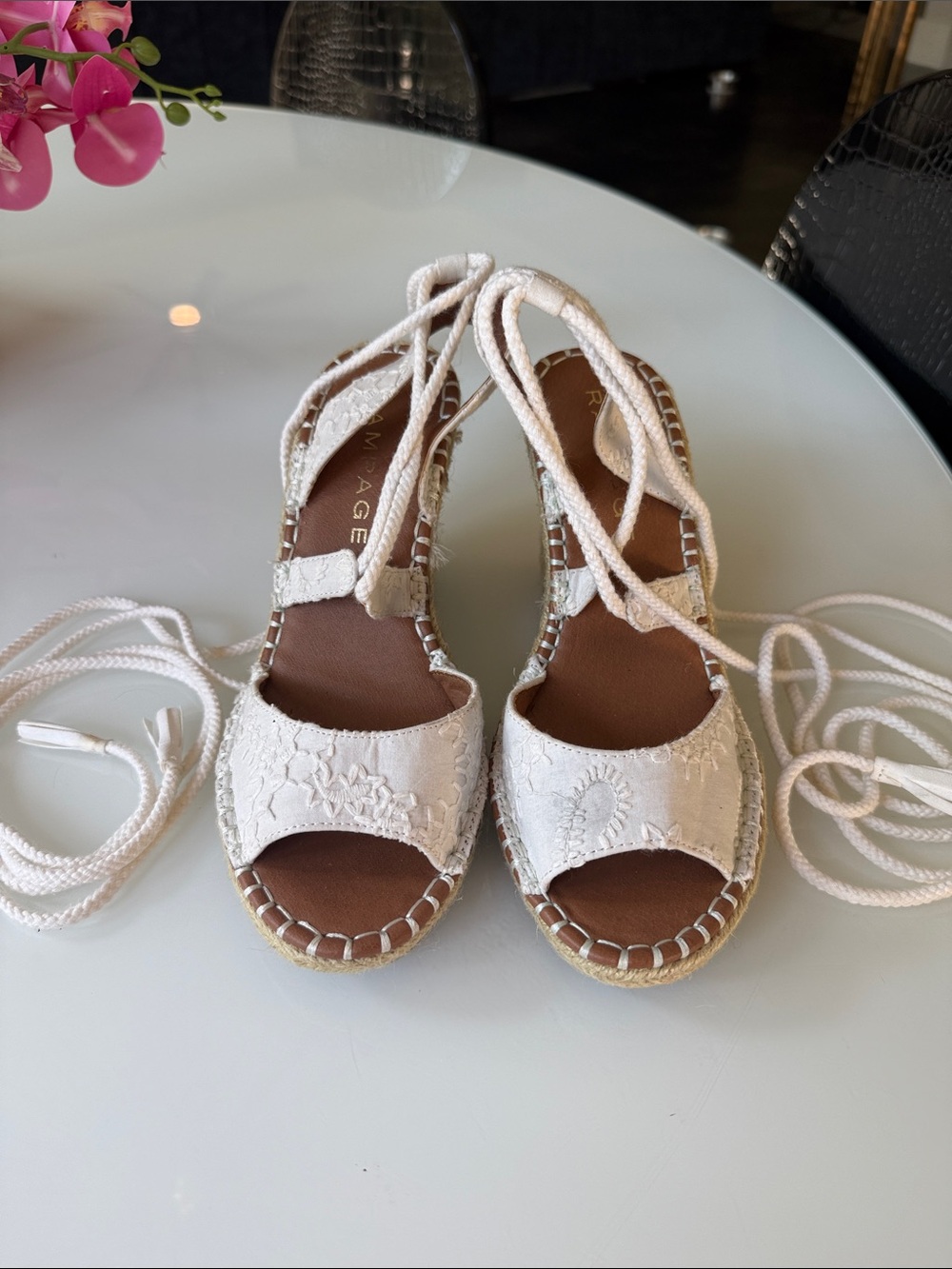 Rampage White Lace Espadrille Tie Sandals